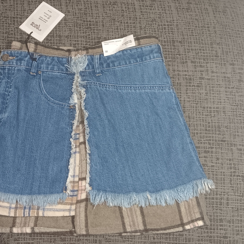 Denim and Plaid Fringe Skirt - Picture 9 of 11